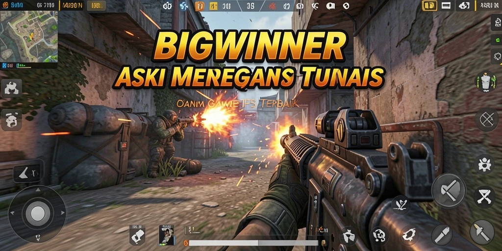 Screenshot utama BIGWINNER yang memperlihatkan aksi menembak yang seru.