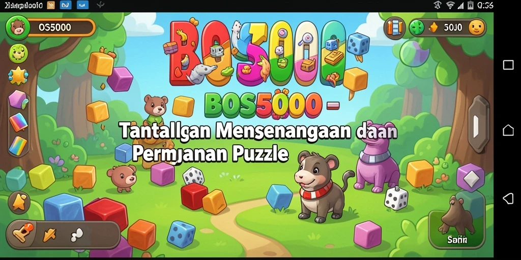Screenshot utama BOS5000 menampilkan gameplay menantang dan penuh warna.