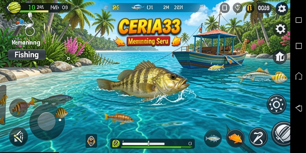Screenshot CERIA33 menampilkan gameplay aktif saat memancing.