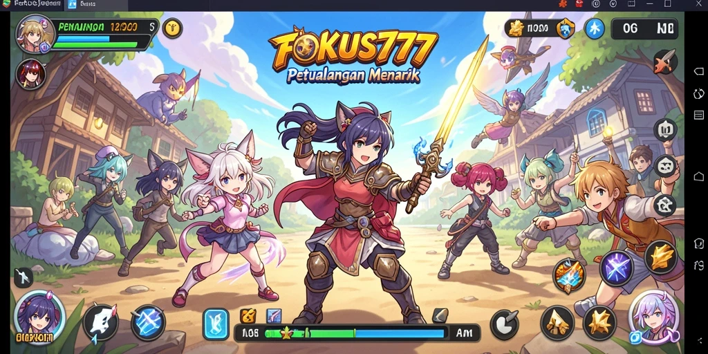 Tampilan gameplay FOKUS777 dengan karakter anime yang mengesankan.