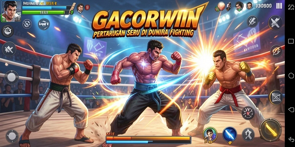Screenshot utama GACORWIN menampilkan pertarungan yang intens dan seru.