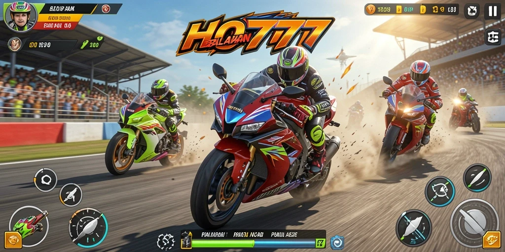 Screenshot HO777 menampilkan balapan motor yang menegangkan dan penuh aksi.