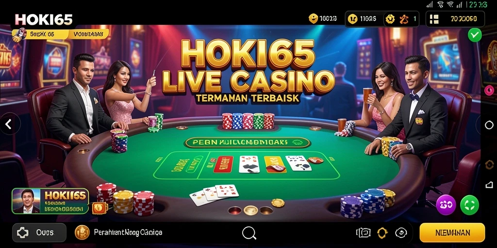 Screenshot HOKI65 menampilkan dealer langsung berinteraksi dengan pemain di meja permainan.