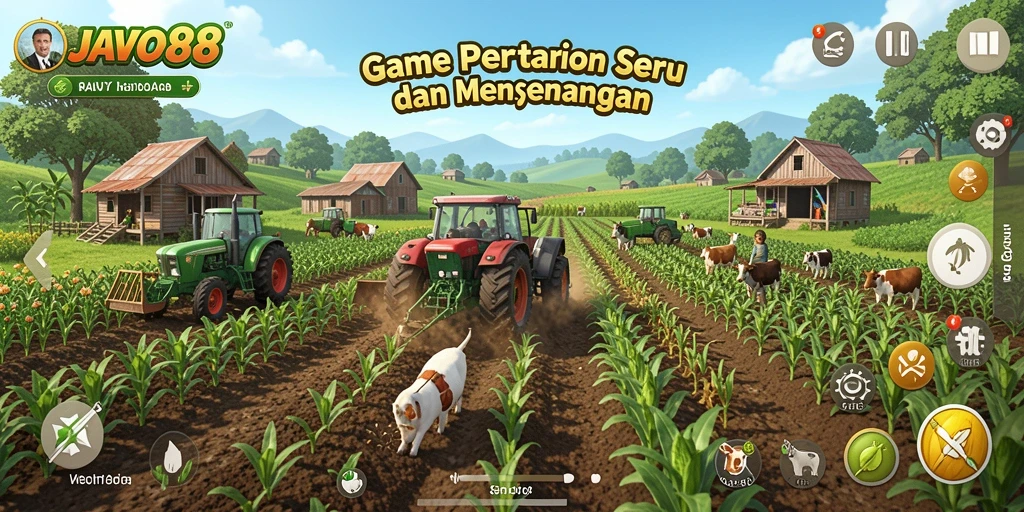 Tampilan permainan JAVO88 dengan aktivitas bertani yang menarik.