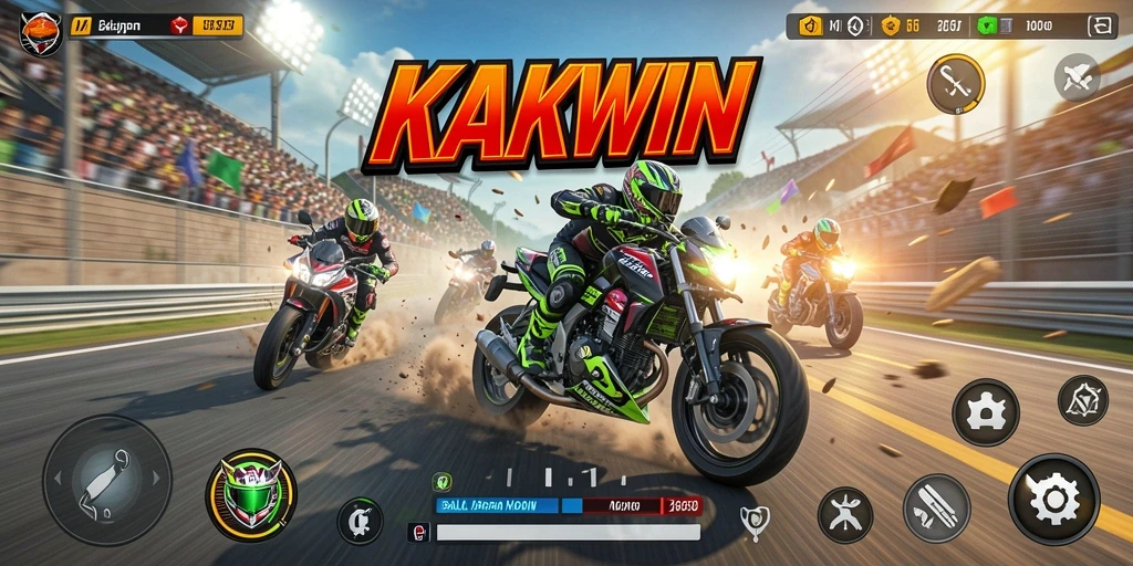 Gameplay KAKWIN yang seru dan mendebarkan saat balapan motor.