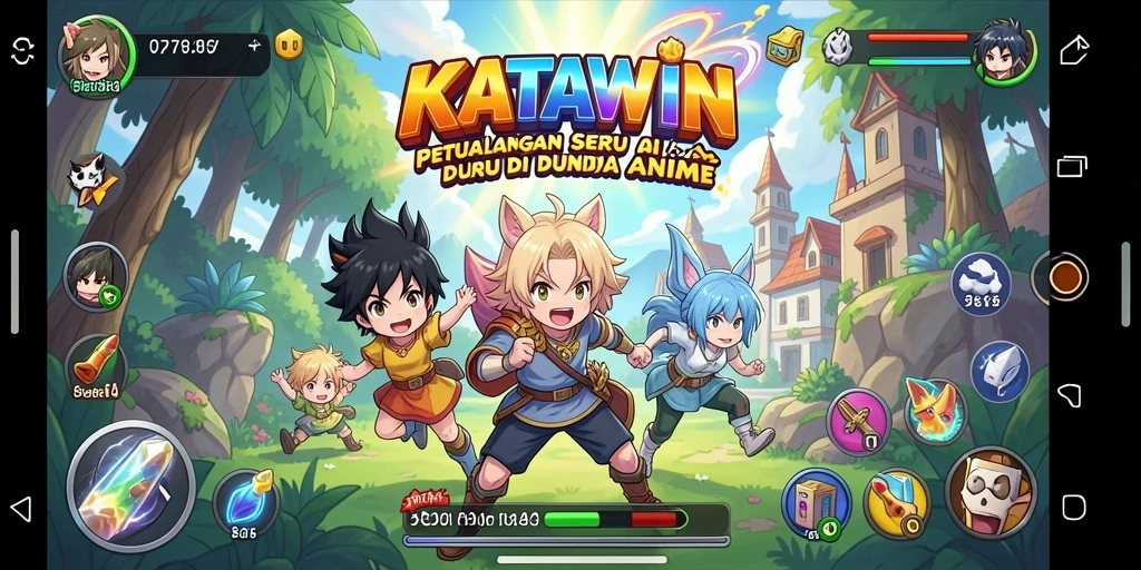 Tangkapan layar KATAWIN menampilkan aksi seru dengan karakter anime.