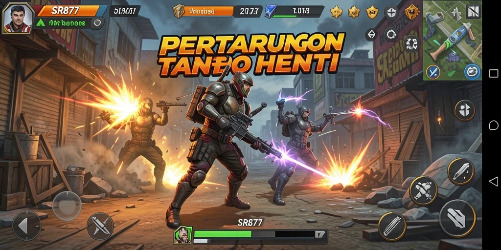 Menampilkan pertarungan intens dalam gameplay SR877.