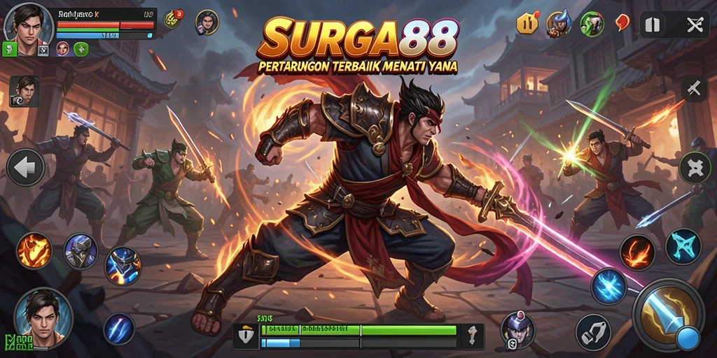 Screenshot menunjukkan aksi pertarungan mendebarkan di SURGA88.