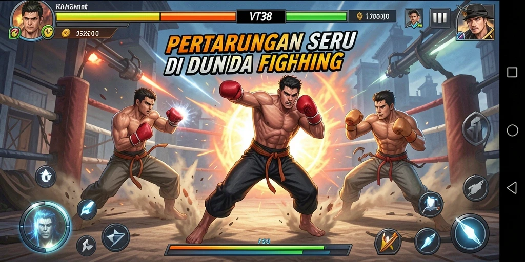 Tampilan gameplay VT38 yang mendebarkan saat pertarungan terjadi.