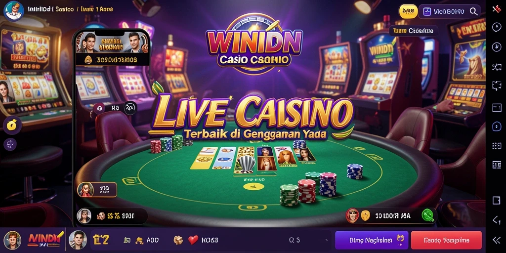 Screenshot gameplay WINIDN yang menampilkan dealer interaktif dan suasana permainan.